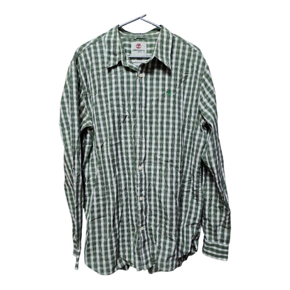 612 - Timberland Green Plaid Button Down Size XL - like new
